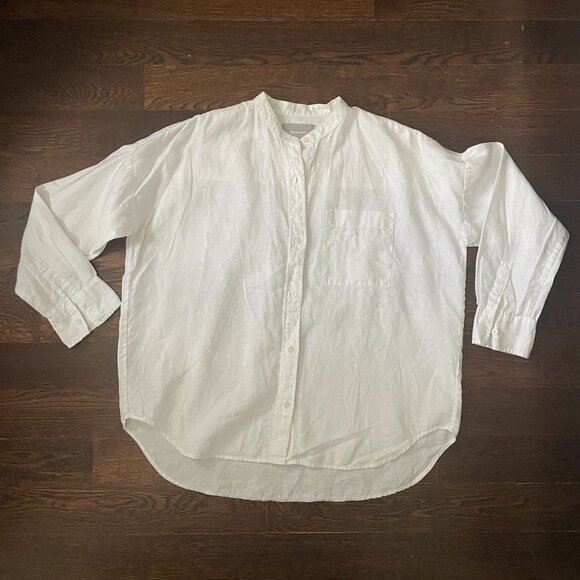 Everlane Woman's White Linen Collarless Oversize Shirt Blouse-Size 4 - Picture 1 of 7